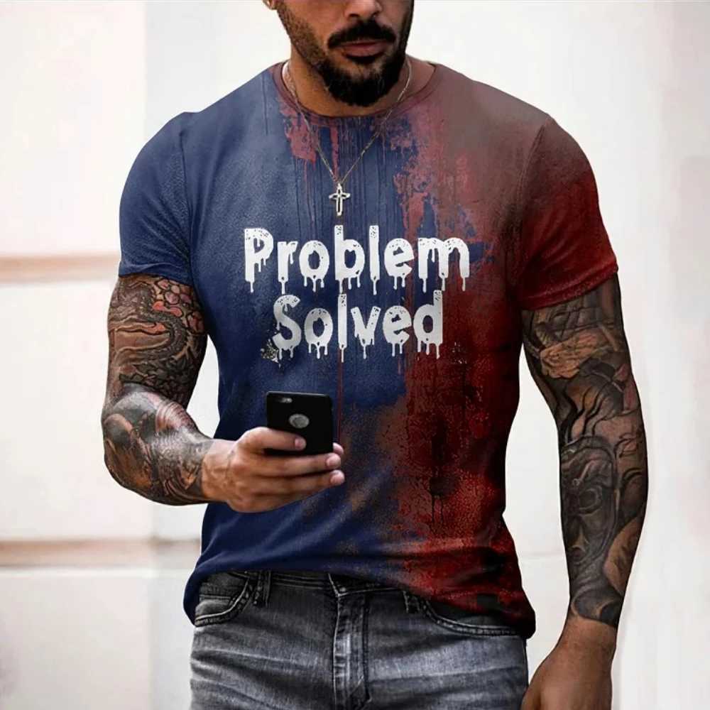 Mens T Shirts Problem Solved Bloody Print Tees Fashion Horrible Halloween Short Sleeve Casual Round Neck Oversized T-shirt TopsXJ250520