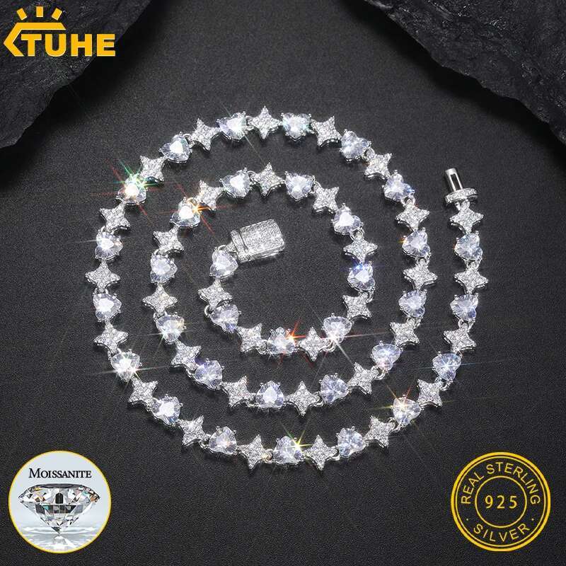 Unisex luxury Heart Moissanite VVS1 Necklace Chain 925 Silver For Women Iced Out Chain Link Necklace Unisex Fine Hip Hop Jewelry