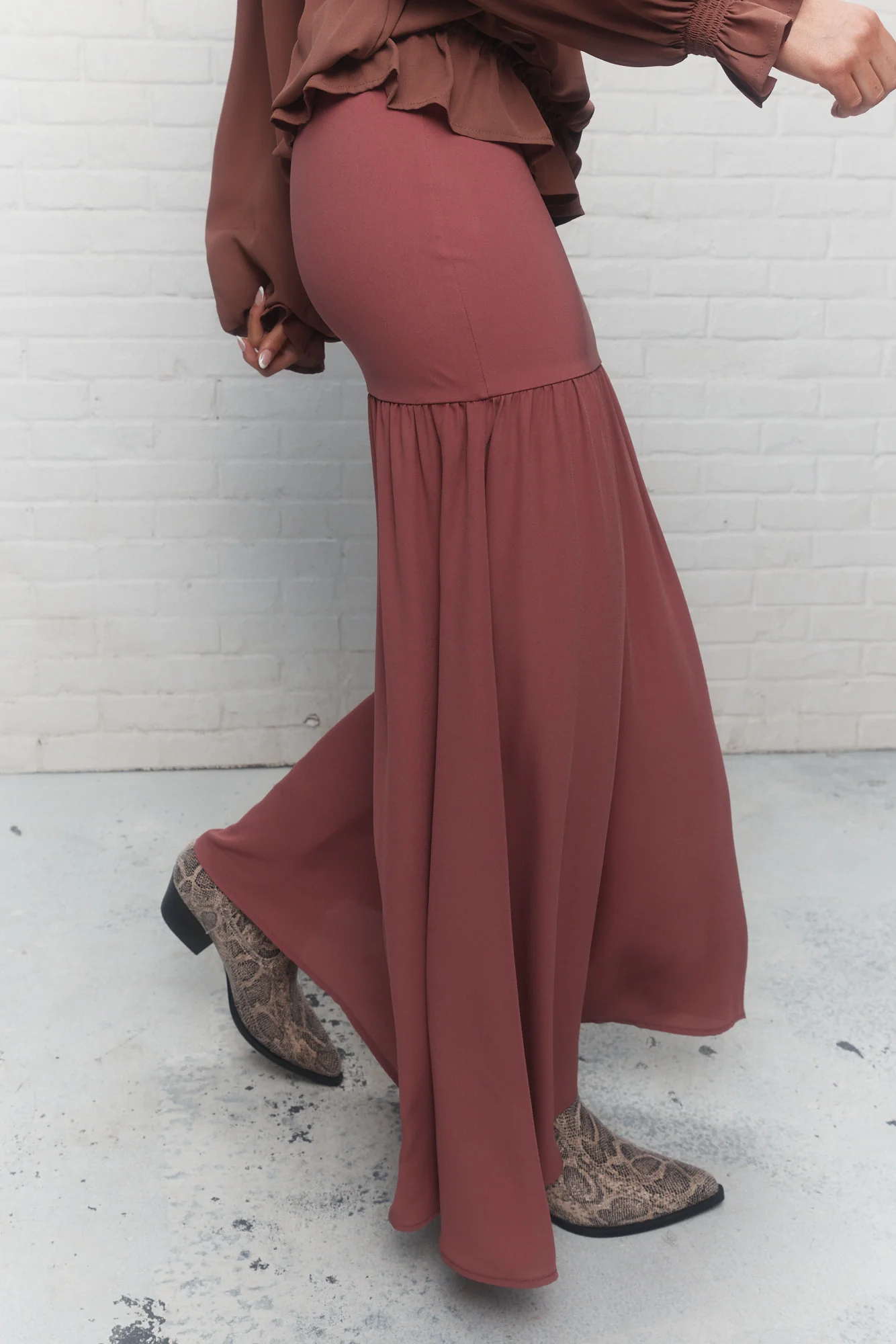 Women's Pink Stretchy Maxi Pleated Straight Skirt Long Fitted Ankle-length Casual Skirt