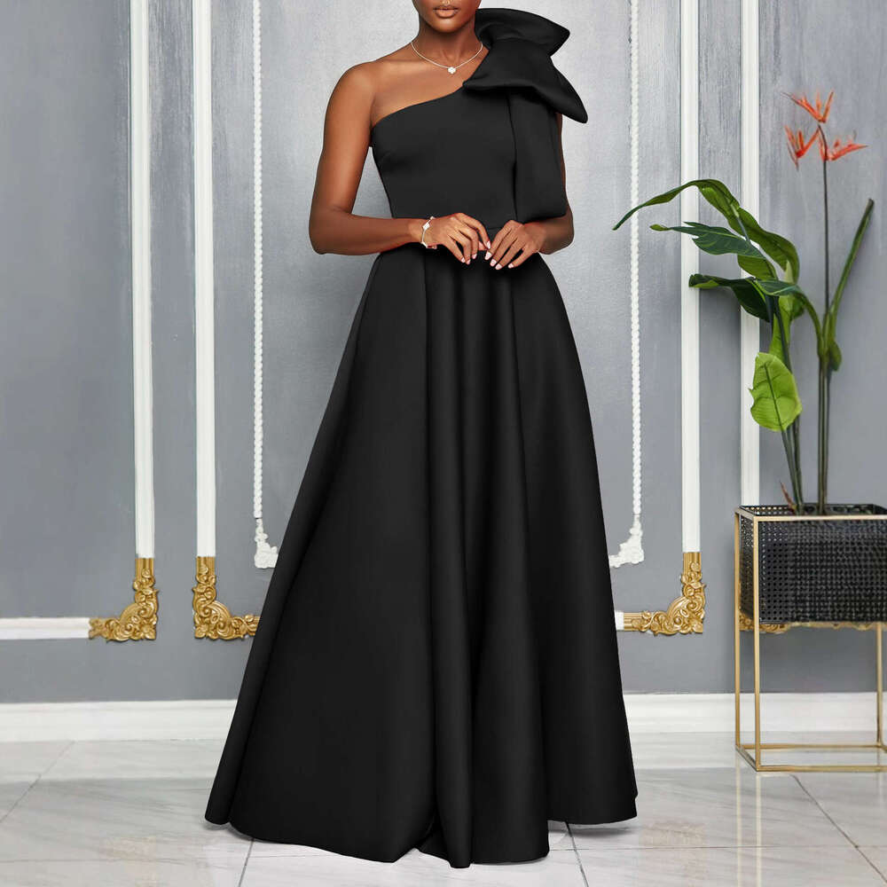 Women's Wear D3322 Women's New Cross Shoulder Large Bow Sexy Long Dress