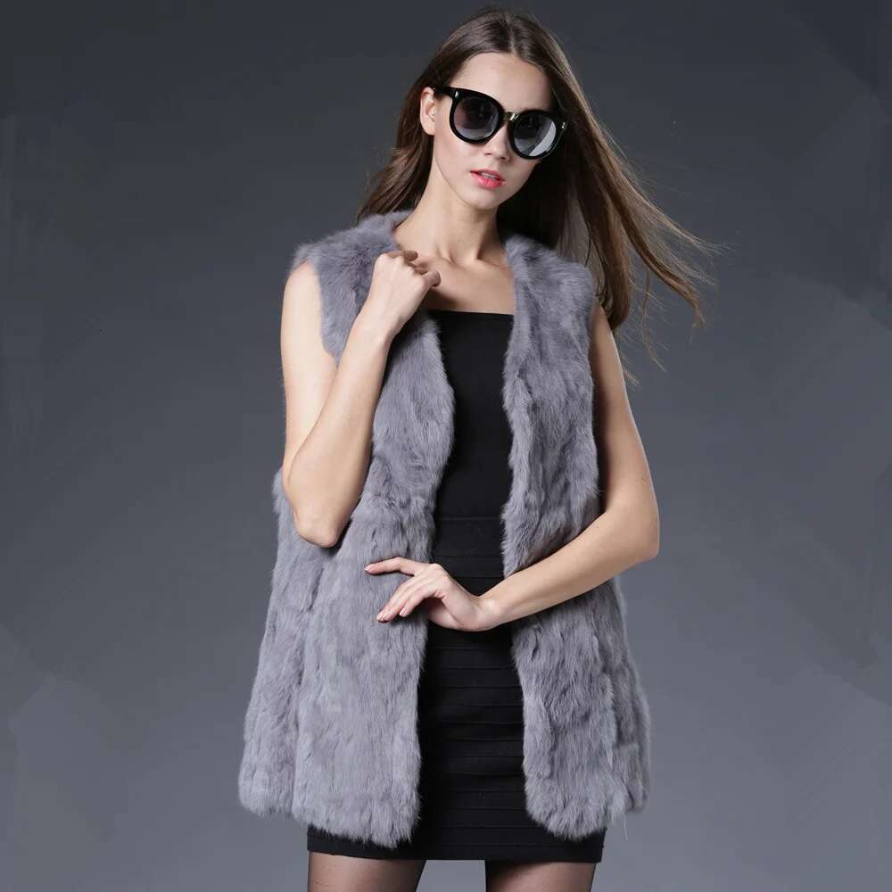 Fancy Rani Real Rabbit Fur Vest Natural Jacket For Women Fashion Leather Autumn Winter Spring Outwear High Quality Designer