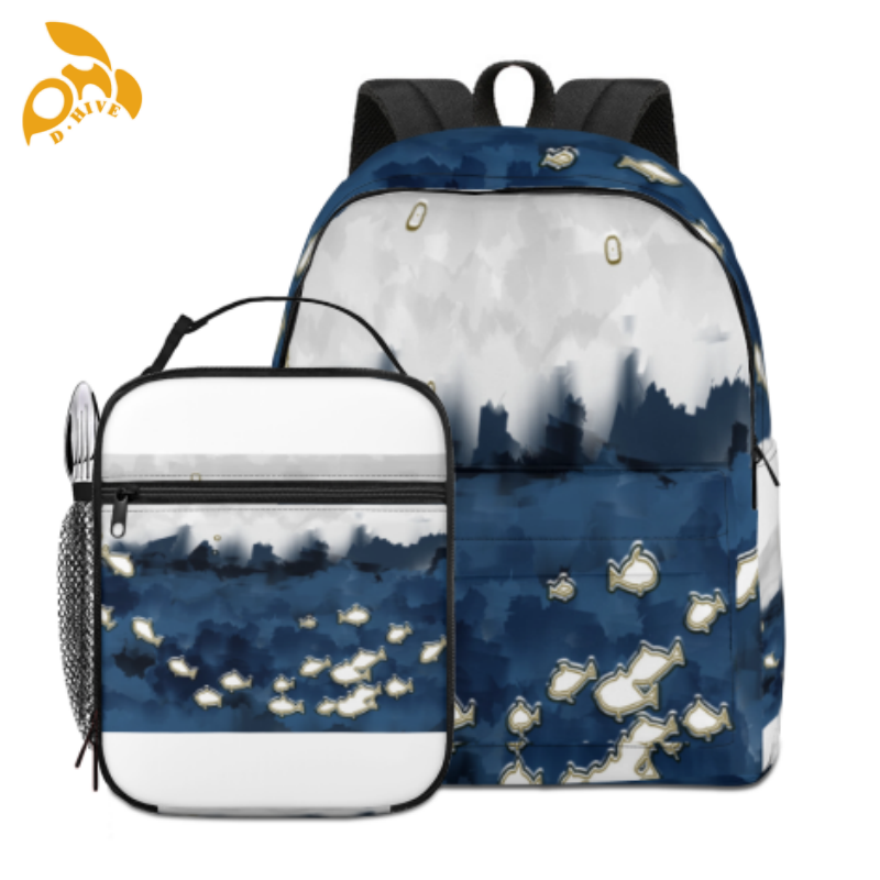 Free delivery. fashion designers customize lightweight and high-quality full-print black schoolbags in beige.