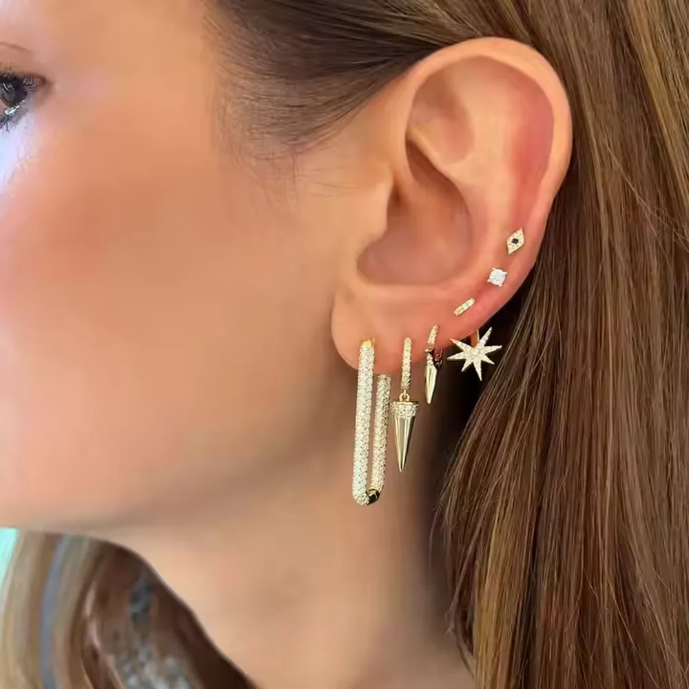 2025 NEW Fashion Minimalist Geometric Square Cubic Zirconia Big Huggies Hoop Earrings for Women Gold Color Wedding Jewelry Gift