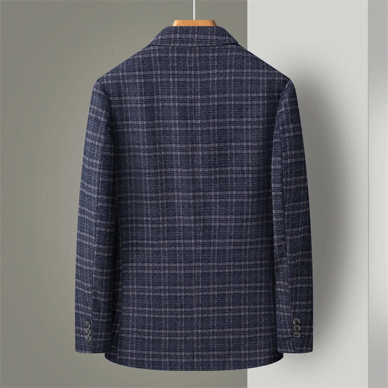 Leisure Loose Navy Blue Check Texture Spring and Summer Young Mens Suit Fashion Trend Casual Coat 250514