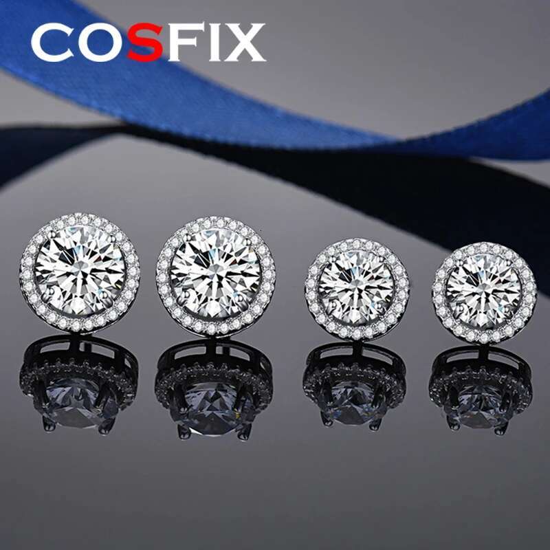 COSFIX 2CT Certified Moissanite Stud Earrings for Women Platinum Plating Sterling Silver Diamond Ear Studs Wedding Fine Jewelry