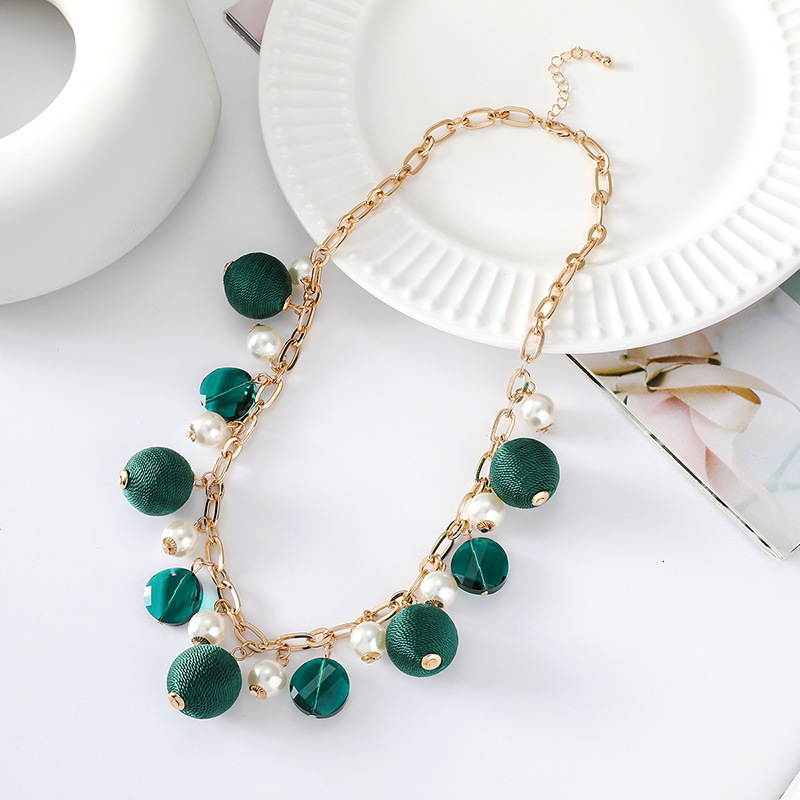 Turquoise color layered fashion necklace, women's string ball, pearl, light accessory