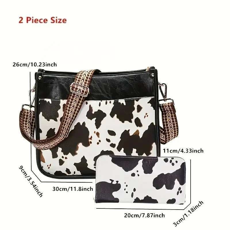 Cow Pattern Messenger Bag, Fashion Faux Leather Shoulder Crossbody Bag With Vintage Strap, Women's Versatile Handbag & Purse