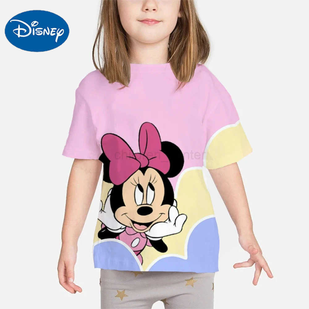 Disney New Summer Kids Cartoon T-Shirt Minnie Mouse Short Sleeve Fashion Breathable Casual Adult Kids Teen Identical 3d Casual T-Shirt W250520