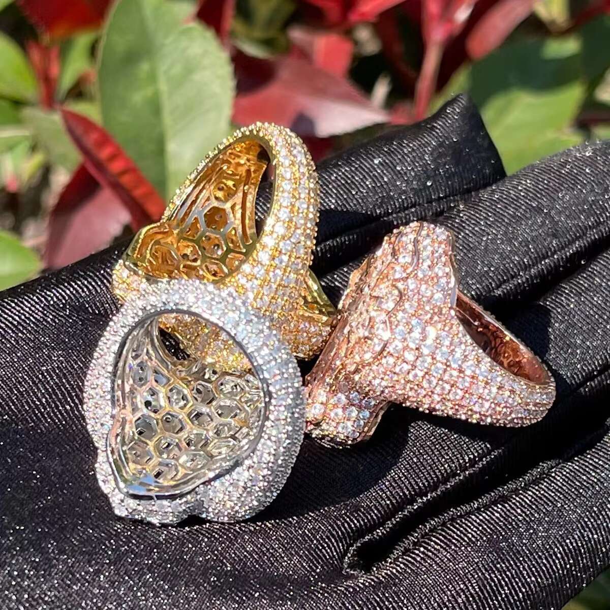 New Arrival Hip Hop Jewelry 925 Silver Gold Plated Cross Fully Iced Out Vvs baguette Moissanite Cuban Ring for Men