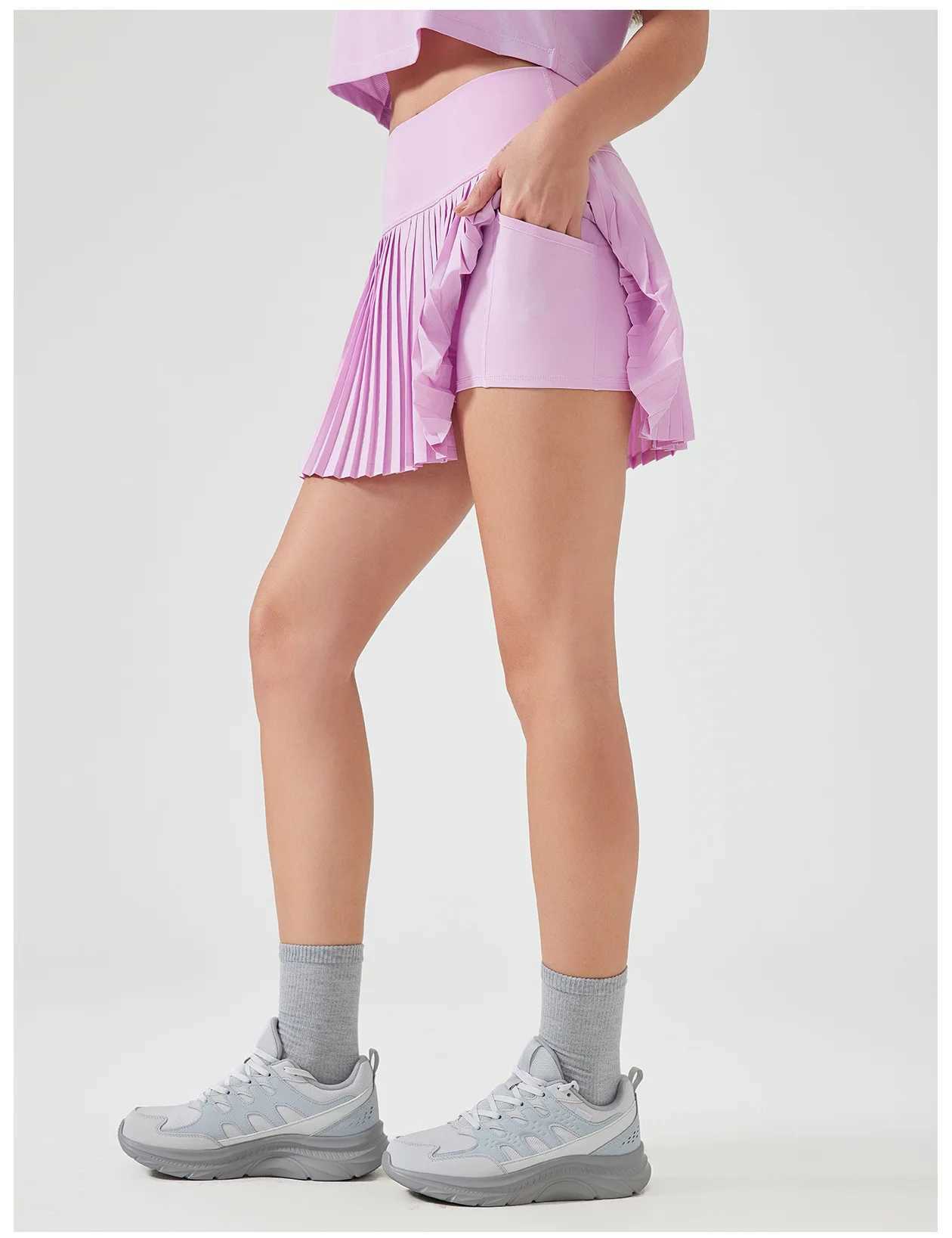 Women Sports Tennis Skirts High Waist Tights Yoga Tennis Shorts Dress With Pockets Pleated Pocket Skirt Anti-Exhaust Quick DryXJ250520