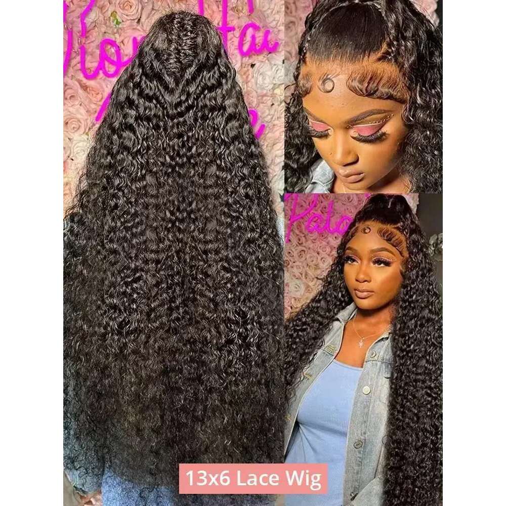 200 Density Curly Wig 13X6 Human Hair 13X4 HD Transparent Lace Frontal Wigs Deep Water Wave For Women 40 42 46 Inch