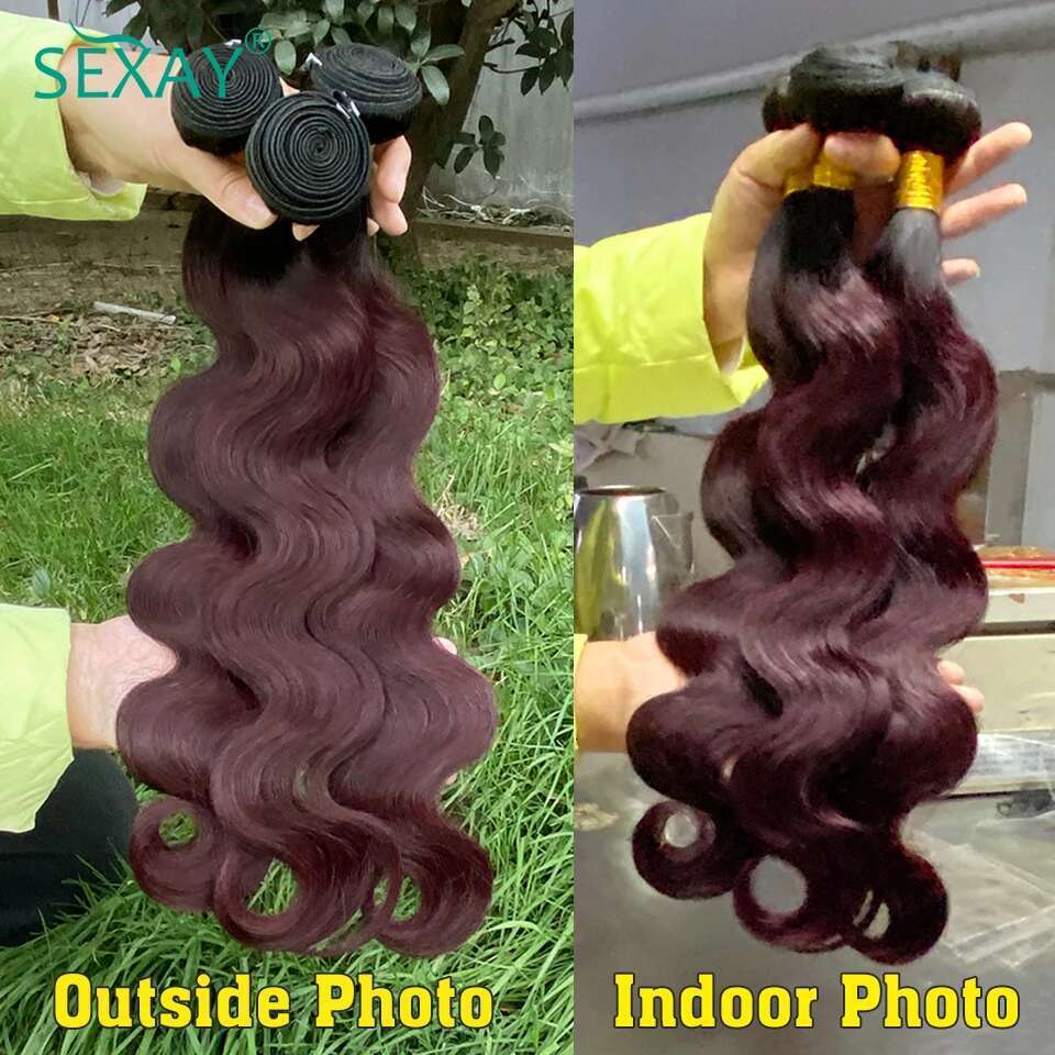1B 99J Body Wave Free Part Brazilian Human Ombre Bury Hair Bundles With Transparent Lace Closure