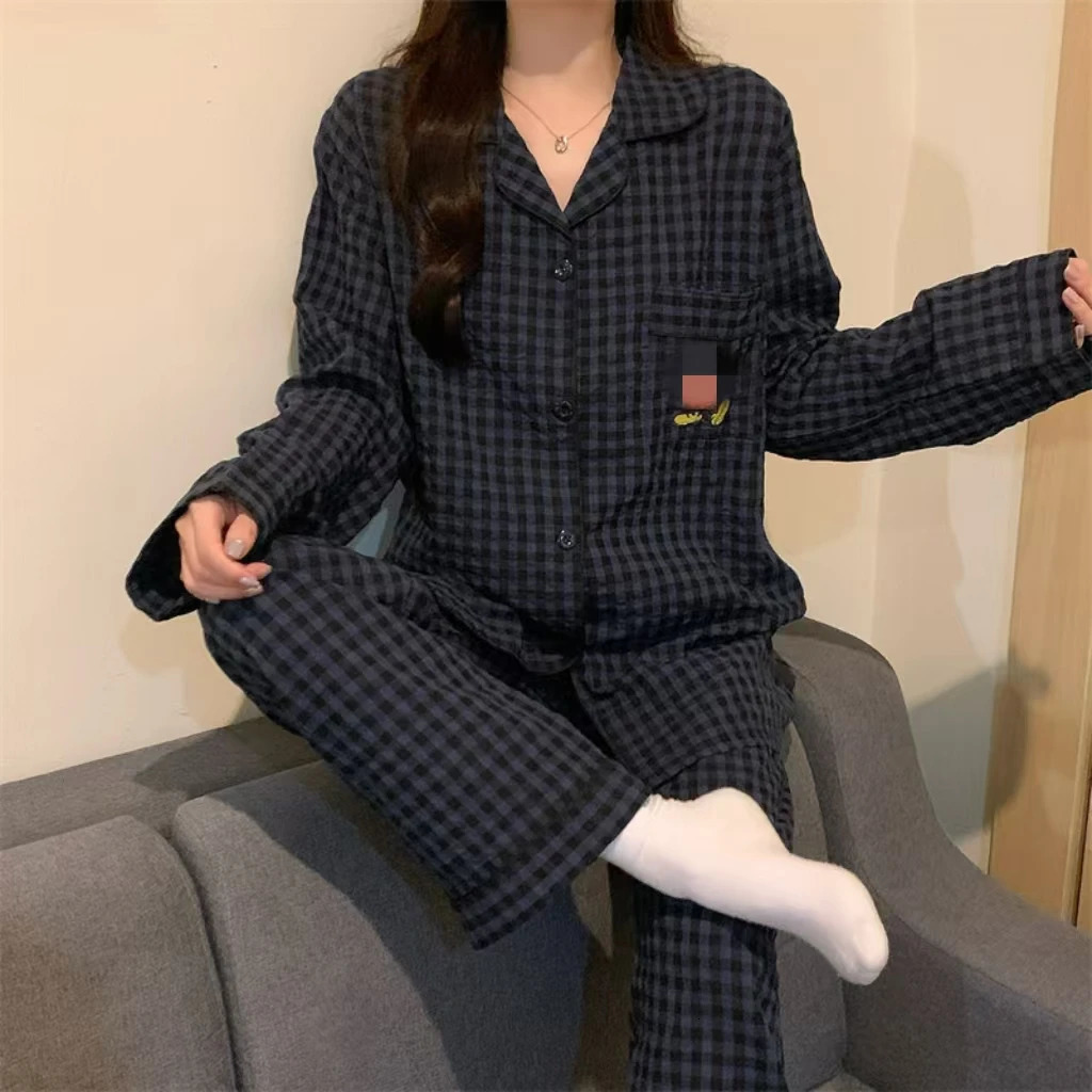 Spring and Autumn Womens Pajamas Homewear Suit Girls LongSleeved Net Red Cartoon Plaid Set 250519