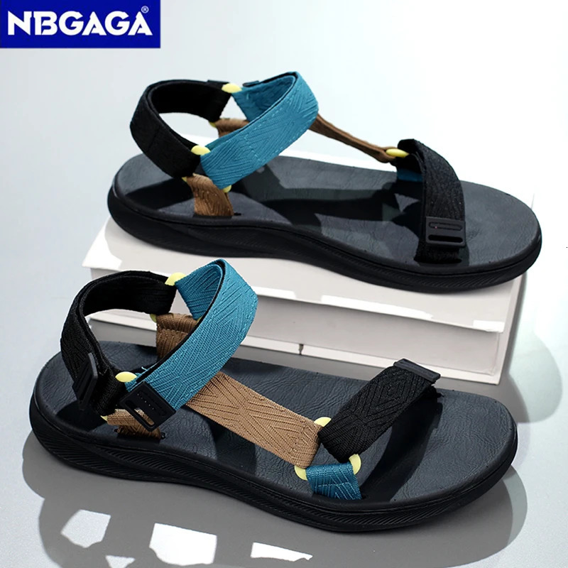 Classic Black Men Sport Sandals Summer Leisure Beach Holiday Sandals Outdoor Antiskid Breathable Flat Sandals Shoes 250515