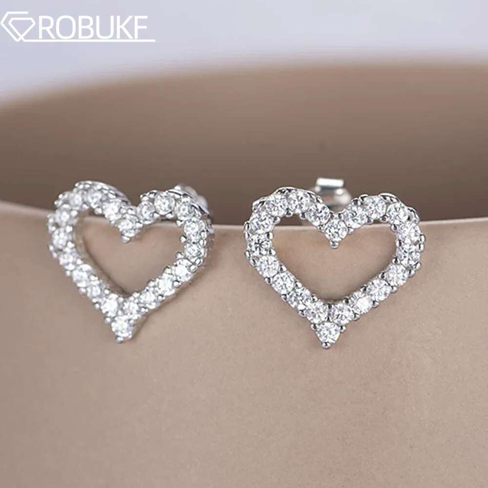 0.6/1.2cttw Heart Shape All Moissanite Stud Earrings for Women 925 Sterling Silver White Gold Plated Wedding Party Jewelry Gifts
