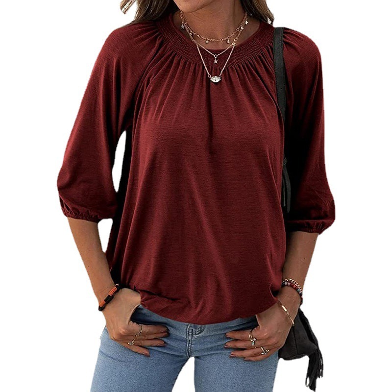 New Designer Clothing 2025 Summer Women's Fashion Hooded Round Neck Loose Seven Sleeve Women's T-shirt 2025