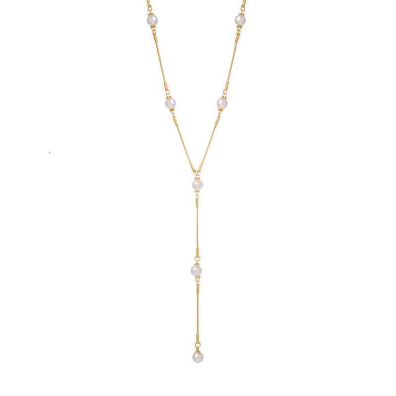 G4058 stainless steel collarbone sweater chain pearl pendant Y tassel women's necklace