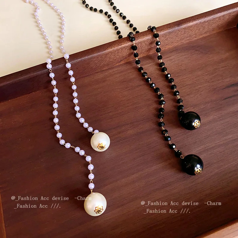 Round Pearl Long Necklace Autumn and Winter Layered Sweater Chain Accessories 250520