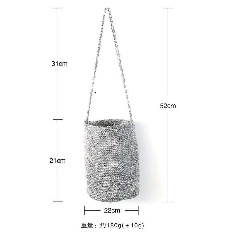2025 Fashion Hand-woven Sier Hand-Headed Bucket Large Capacity Design Straw Casual Beach One-Shoulder Armpit Bag