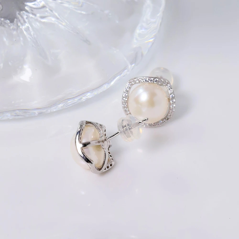 Natural Pearl Round 925 Silver Inlaid Zircon Edging Earrings for Women Korean Classic Vintage Fashion Jewelry Earrings GE1543 250517
