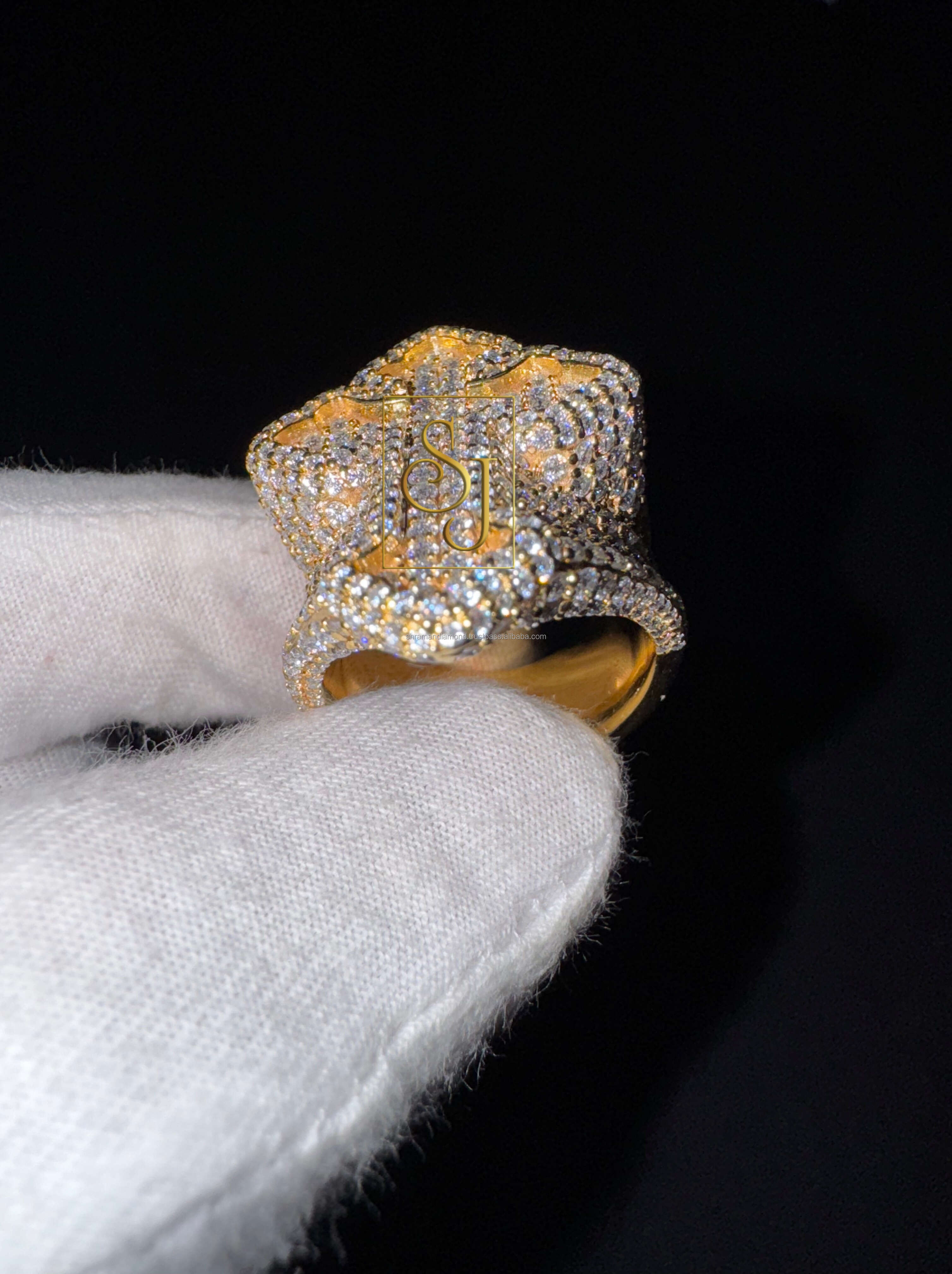 Wholesale Mens Custom 925 Solid Silver Pave Moissanite Diamond Tester Gold Plated Cross iced out Bling Ring for Rappers Hip Hop
