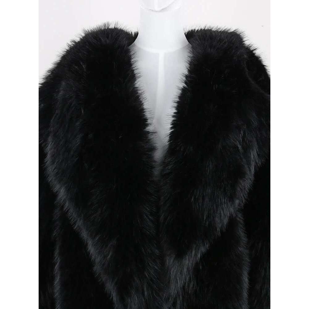 Nerazzurri Autumn Winter Black Thick Warm Hairy Shaggy Soft Faux Fox Fur Coat Women Long Sleeve Loose Casual Fluffy Jacket 2024