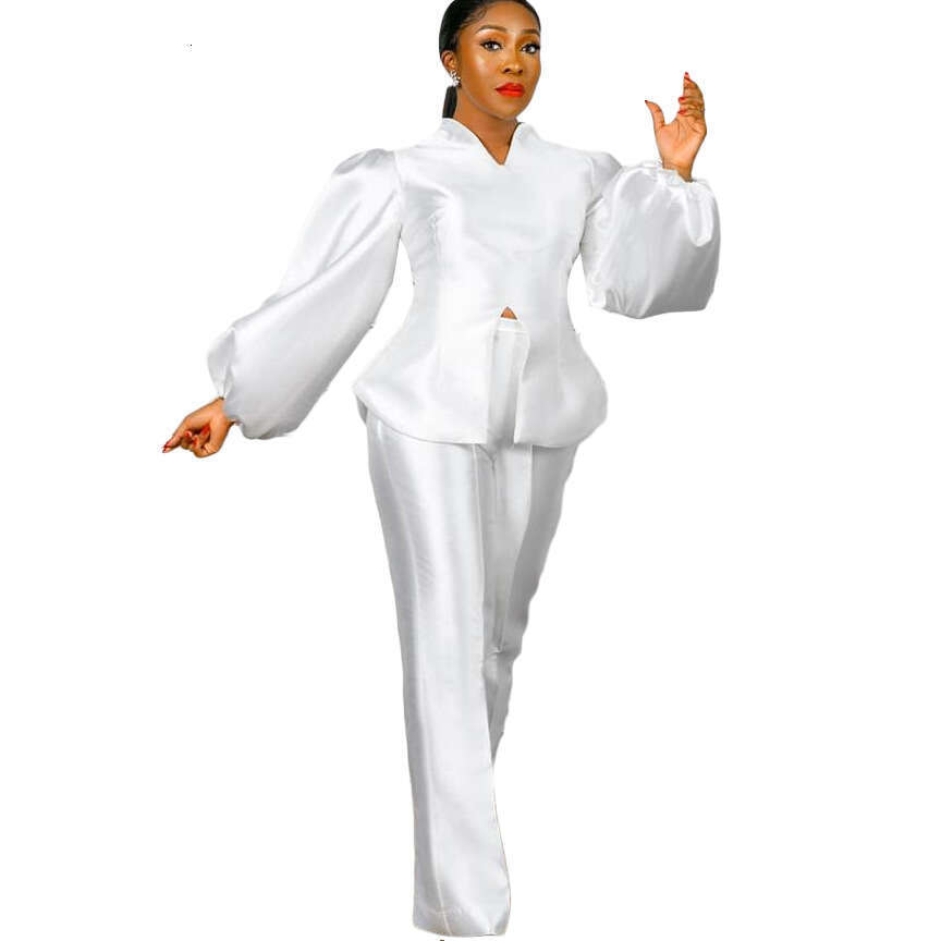 Women's Wear Solid Color Bubble Sleeve Top Wide Leg Long Pants Two Piece Women's Fashion Set
