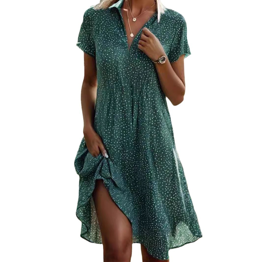 New Summer Designer Dress Long Sleeved Casual Loose V-neck Short Sleeved Printed Polka Dot Shirt Dress For Women And Girls Plus Size Dress