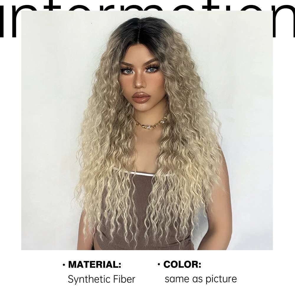 Long Afro Kinky Curly Front Synthetic Wigs Brown Blonde Ombre Dark Root Transparent Deep T Part Lace Wig for Women Use