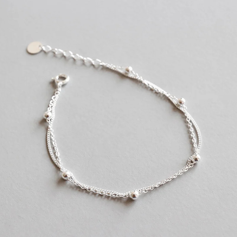 F.I.N.S 925 Sterling Silver Fashion Womens Bracelet Double Layer Beads Charm Bracelet For Women Girls Friendship Bracelets 250520