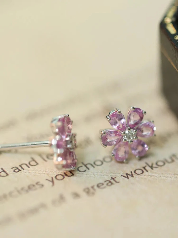 S925 Sterling Silver Womens Stud Earrings Pink Zircon Cherry Blossom Earrings Jewellery for Women Daily Wear Holiday Party Gift 250517