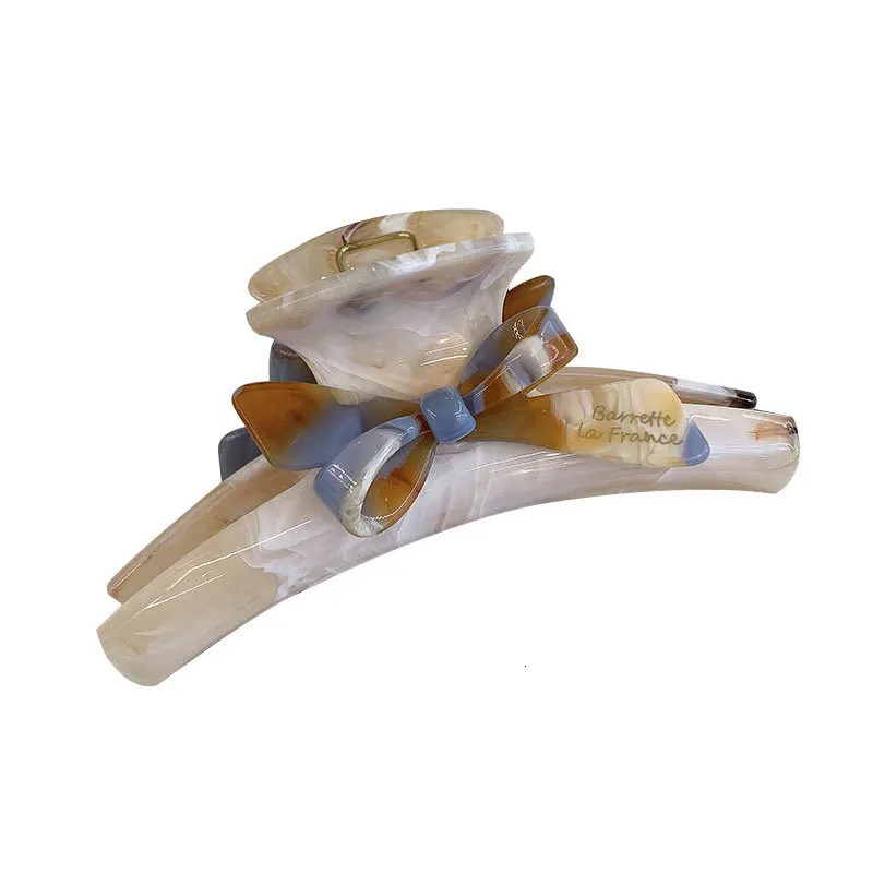 Gentle Elegant Bow Marble Hair Clip Claw Sweet Girls Ponytail Barrettes Acrylic Shark Clip Headwear Hair Accessories for Women 250517