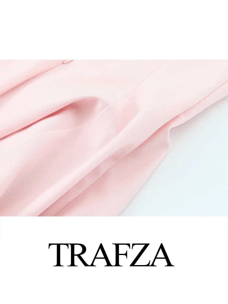 TRAFZA Womens Summer Sweet Round Neck Pink Striped Short Sling Dress Female Elegant Pleated Sexy Slim Mini Sleeveless 250520