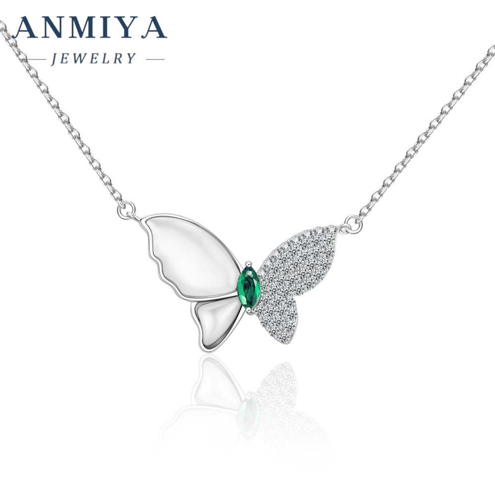 Butterfly Chain Crafted 925 Sterling Silver Necklace Fashion Green Zircon Jewelry Necklaces for Women