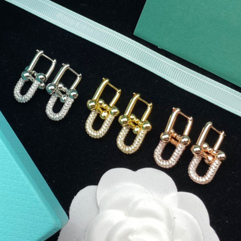 2025 New Luxury Diamond Earring Brand Classic Horseshoe shaped T Earring Fashion High quality Stainless Steel Designer Earring Women's Jewelry