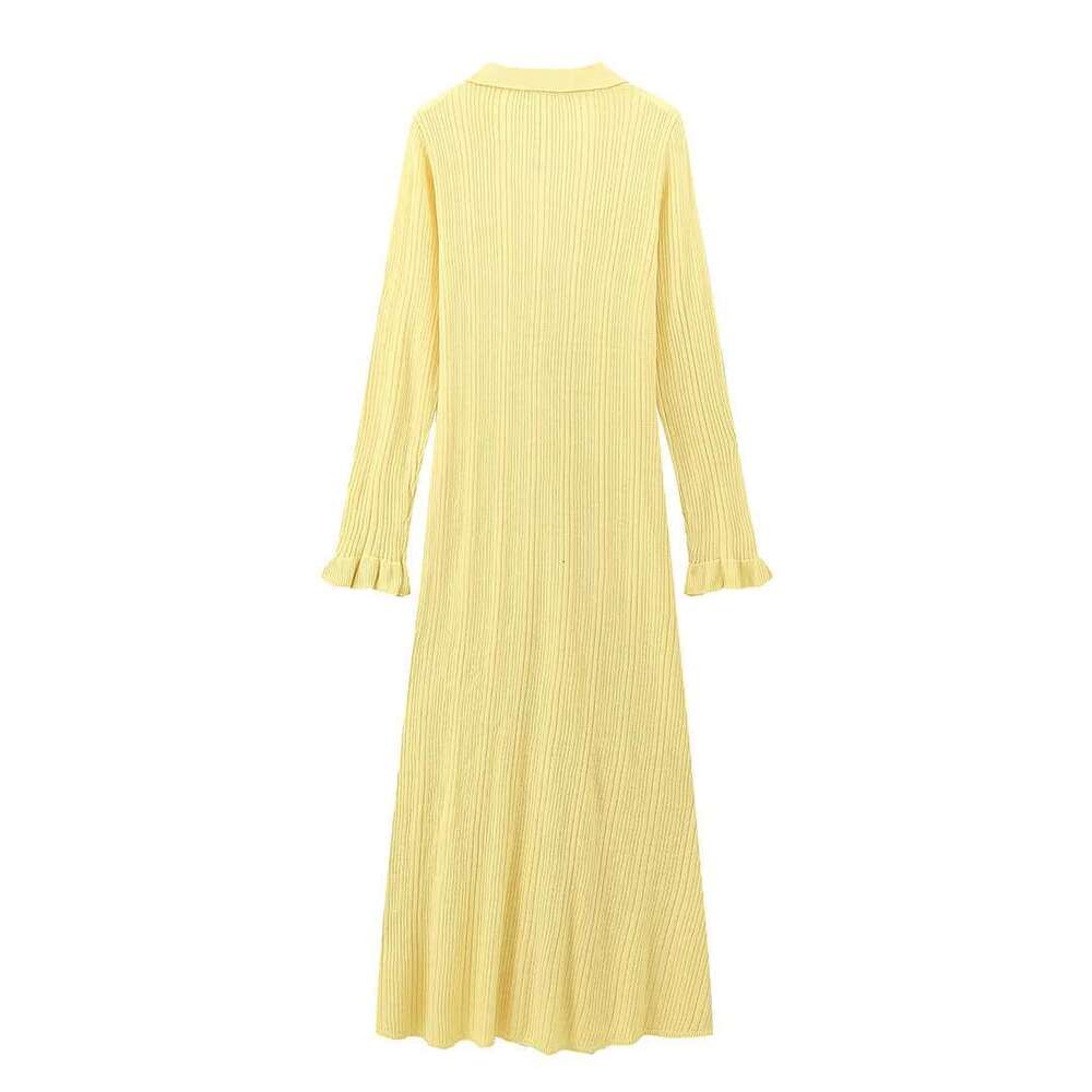 Winter Knitted Dress Women 2024 New Sleee Ruffles Single Breasted Long Dresses Female Party Fashion Sweater Vestidos Designer