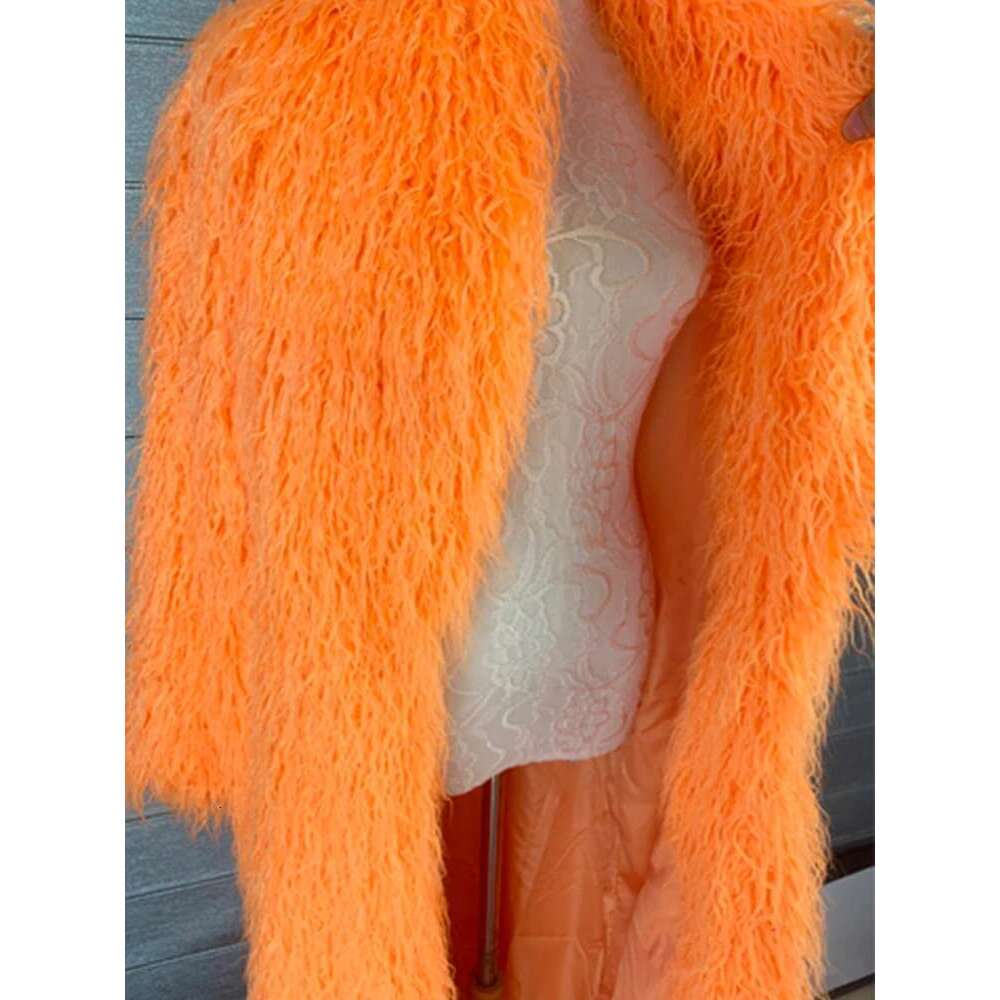 Lautaro Winter Long Shaggy Hairy Thick Warm Soft Orange Black White Faux Fur Coat Women Designer Clothes Streetwear 2022