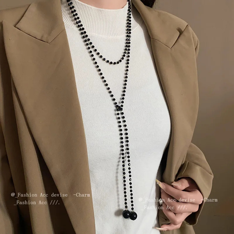 Round Pearl Long Necklace Autumn and Winter Layered Sweater Chain Accessories 250520