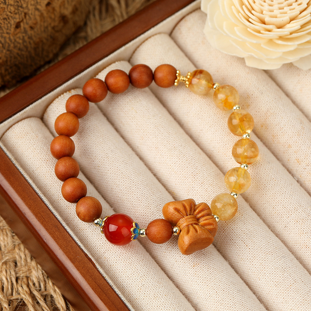 Natural Sandalwood Hand String, New Chinese Wooden Cultural and Artistic Bracelet, Temple Scenic Area, Same gender Peach Blossom Wood Bracelet