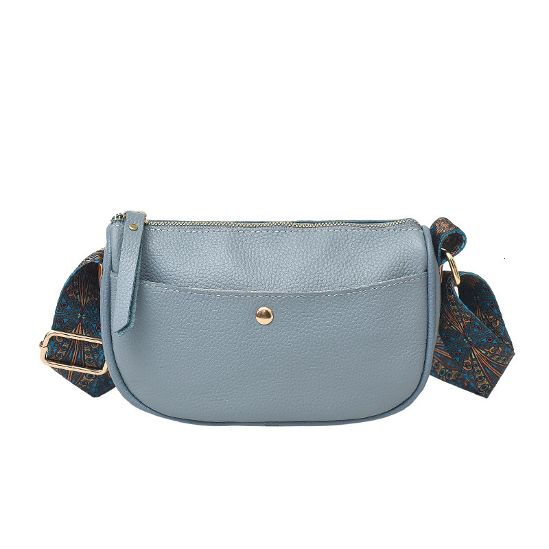 Genuine leather women's 2025 new style temperament top layer cowhide casual saddle fashionable wide shoulder strap crossbody bag