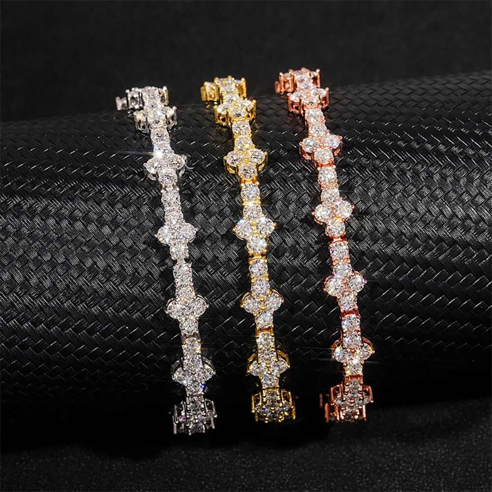 3mm Moissanite Tennis Bracelet Original S925 Sterling Silver Plated 18k White Gold Hiphop Party Jewelry Bracelets for Women Man