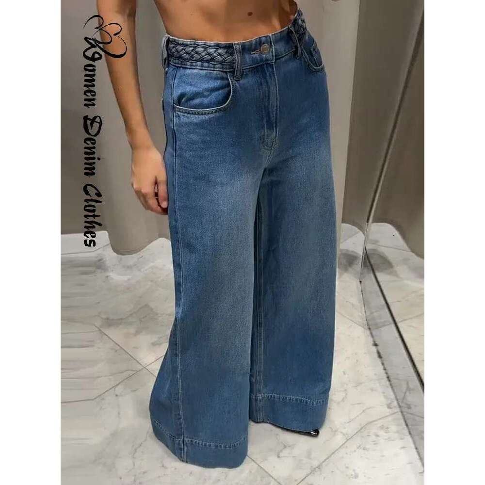 Streetwear Twist Belt Denim Woman Trousers Low Waist Wide Leg Jeans Female 2025 Summer Loose Fashion Casual Mopping Pant