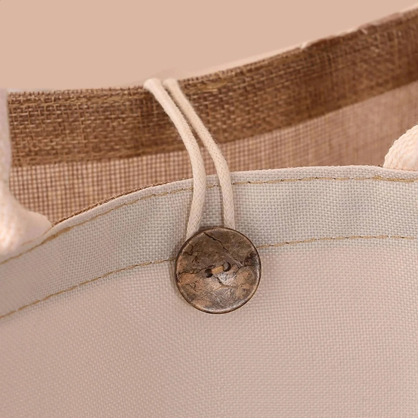 Large Capacity Ladies Tote Bag Letter Printing Faux Linen Button Handbag Portable Travel Storage Travel Bag 250516