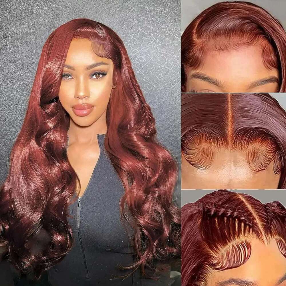 13x4 Reddish Brown Body Wave 13x6 Hd Lace Frontal Human Hair Wigs Pre Plucked 5x5 Closure Wig