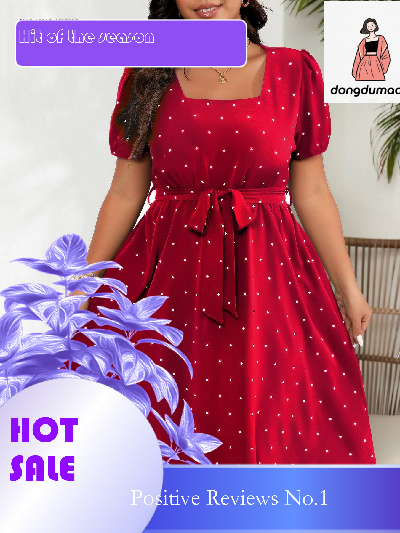 dongdumaoyi 2025 Casual Dot Square Collar Plus Size Women Summer Vintage Lace-up Short Sleeve Ladies Elegant Ruffle Knee Dress