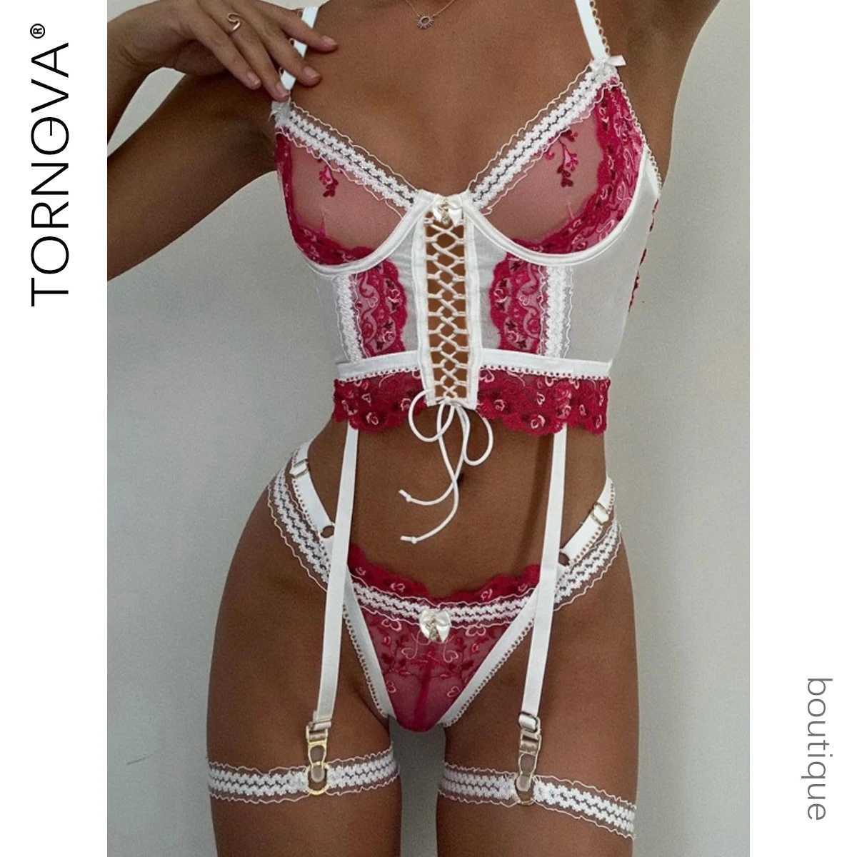 Sexy Lingerie Suit for Women Lace Patchwork Lace Up Hollow Out Underwear Sexy Knot Exotic Garters Underwear Set New R250520