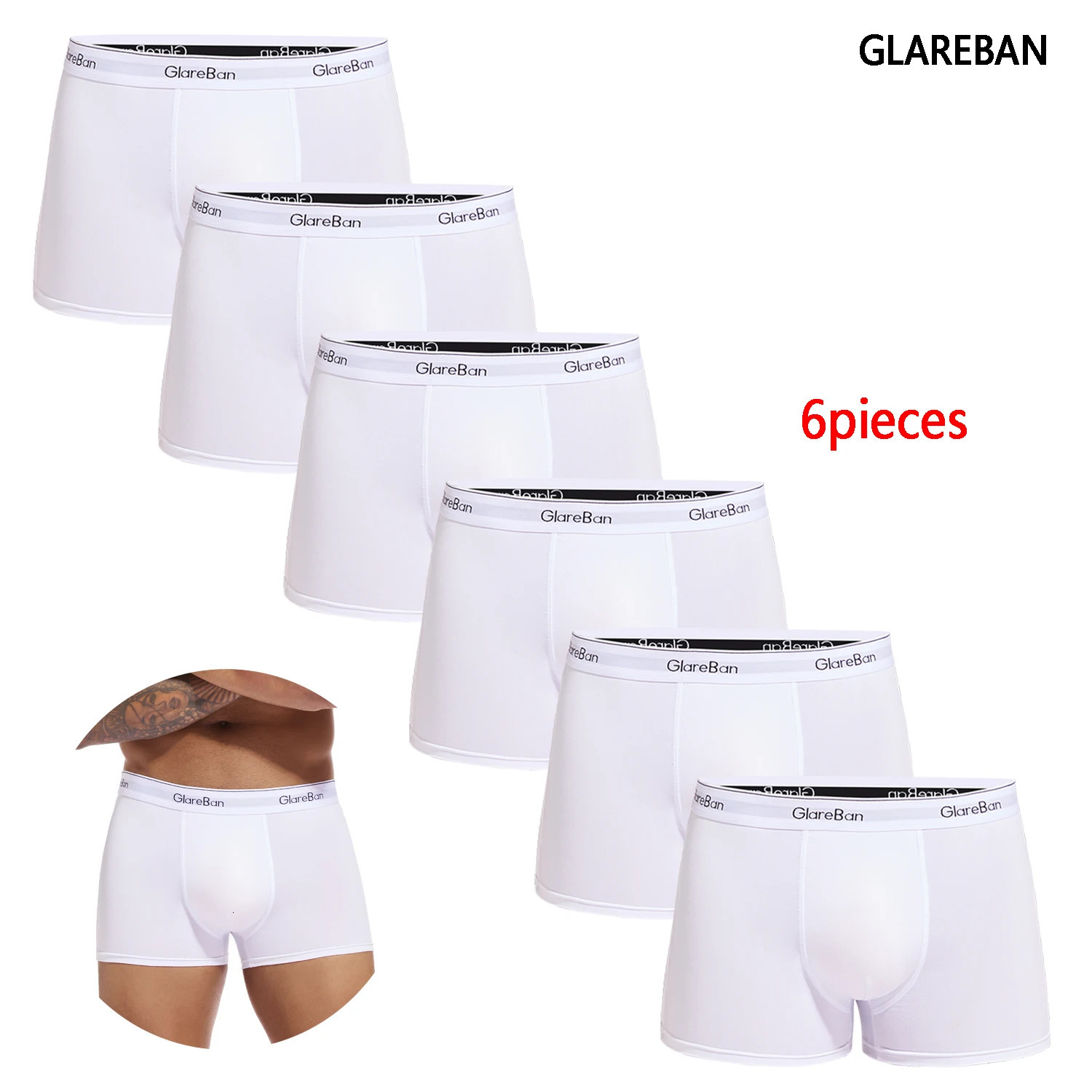 6pcs Pack White Men Panties Polyester Underwear Male Boxer And Underpants For Homme Set Shorts Box Slip 250520