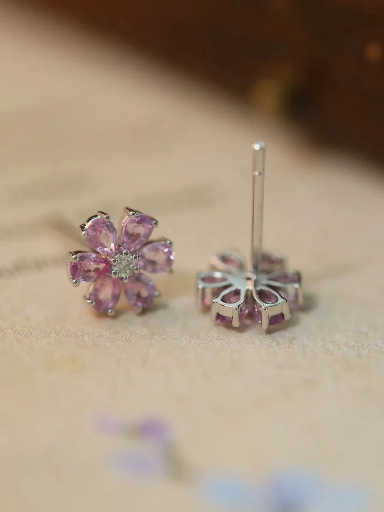 S925 Sterling Silver Womens Stud Earrings Pink Zircon Cherry Blossom Earrings Jewellery for Women Daily Wear Holiday Party Gift 250517