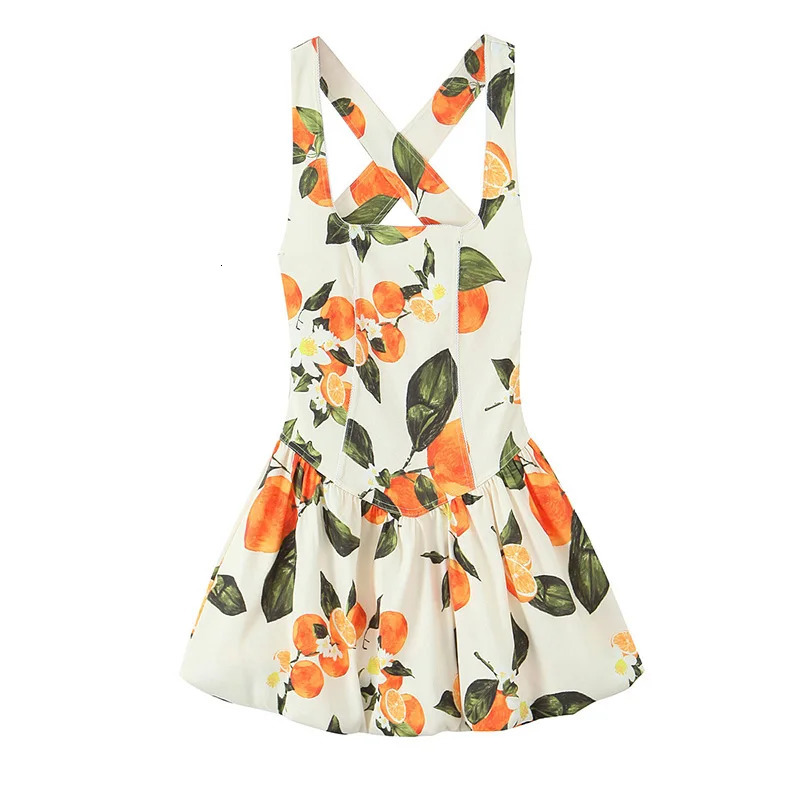 Willshela Women Fashion Printed Pleated Side Zipper Backless ALine Mini Dress Vintage Straps Square Collar Female Chic Dresses 250520