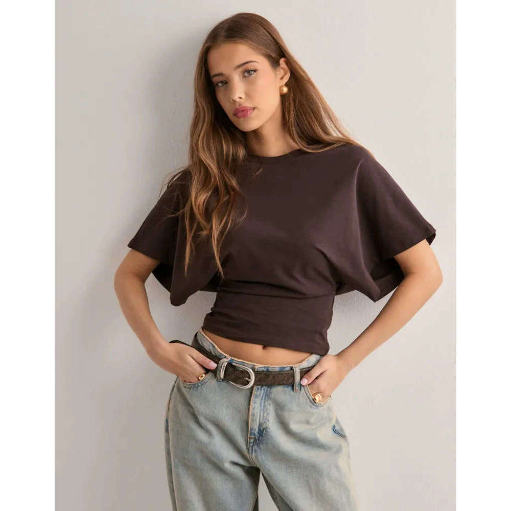 Blue Festival T-shirt 2025 Korean Style Design Round Neck Pullover Short Sleeved T-shirt for Womens Summer New Simple and Versatile Solid Color Loose 